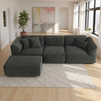 122" Luxury Velvet Sofa, 4-Seater with Detachable Ottoman & 3 Pillows, Plush Sponge & Spring Cushion by Latitude Run