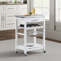 Mobile Indoor Kitchen Island Trolley Serving Cart with Stainless Steel Marble Top Underneath Drawer Slide-Out Wire Storage Basket Wine Rack Lockable C by Winston Porter