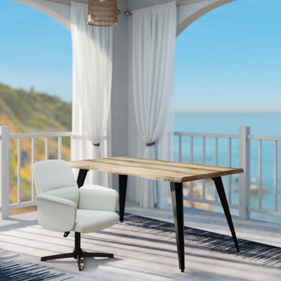 Modern Patio Table and Chair Set with Natural Woodgrain Finish and Swivel Armchair for Outdoor Dining by Gracie Oaks
