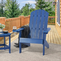 Patio Adirondack Single Chair w/Cupholder Outdoor Chair for Fire Pit, Polywood Plastic Weather-Resistant Recliner by Highland Dunes
