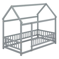 Floor Bed Frame With Roof, Wooden Montessori Bed With Fence, House Bed For Bedroom by Ophelia & Co.