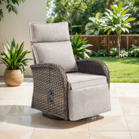 Esquer 59" Outdoor Wicker Poolside Reclining Swivel Single Chaise Lounge With Adjustable Recliner And Cushions by Lark Manor
