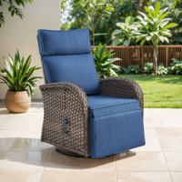 Esquer 59" Outdoor Wicker Poolside Reclining Swivel Single Chaise Lounge With Adjustable Recliner And Cushions by Lark Manor