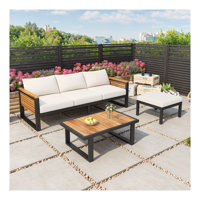 Outdoor 3-piece Acacia Wood and Metal Patio Sofa Set by 17 Stories