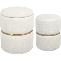 Round Ottoman Set Of 2, Faux Fur Sherpa Upholstered Storage Ottoman Vanity Stool, Foot Rest Chair For The Living Room, Bedroom, Enterway (White) by Mercer41