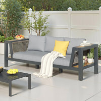 Aluminum Outdoor Sofa, 3-seater Patio Couch With Storage Armrests by Latitude Run