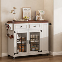 Kayonna Farmhouse 39.8"W Small Kitchen Island Cart With Drop-Leaf Countertop & Power Outlet, Wood Rolling Kitchen Island On Wheels With Storage Drawer by Gracie Oaks