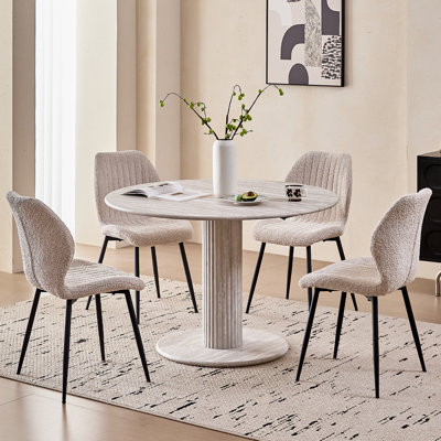 47" Round Dining Table For 4, [Cylinder Pedestal Base] [Stone-Patterned] Modern Circle Dinner Table For Kitchen Dining Room by Union Rustic