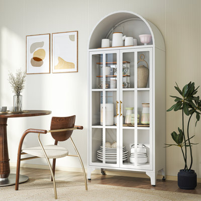 73.6" Arched Metal Storage Display Cabinet with Adjustable Shelves and Glass Doors by Winston Porter