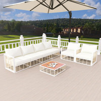 7-Piece Metal Patio Sectional Sofa Set With Coffee Table And Thick White Cushions