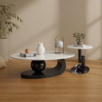 2-Piece Modern Coffee Table Set 51"Oval Sintered Stone 19.7"Round Side Table for Living Room/Studio by Orren Ellis