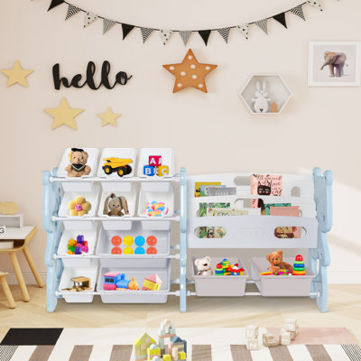 Bear Kids Toy Storage Organizer,Toy Organizer With Removable Bins And 2-Tier Bookshelf
