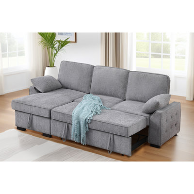 Ebern Designs 91inch Upholstered Pull Out Sleeper Sectional Sofa With Convertible Storage Chaise by Ebern Designs
