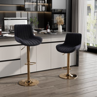 Bar Stools Set, Modern Swivel Counter Height Adjustable Barstools with Back, Upholstered Velvet Bar Chair with Footrest, Modern Armless Kitchen Island by Mercer41