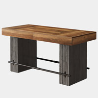 Industrial Rectangular Counter Height Pub Dining Bar Table 63-Inch Home Office Unit with Metal Footrest for Kitchen Bistro