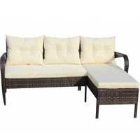 Wicker Ratten Sectional Sofa With Seat Cushions by Ebern Designs