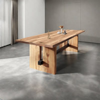 Rectangular solid wood conference table, business industrial style multi-person office discussion table by Millwood Pines