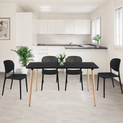 Modern Square Dining Table Set for 4 with Mid Century Modern Patio Dining Chair for Dining Room, Small Kitchen, Office, Cafe, Restaurants (Black) by George Oliver