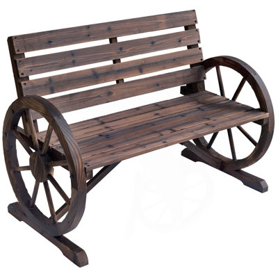 Wheel Bench, Rustic Outdoor Patio Bench, 2-Person Slatted Seat Bench With Backrest, Bench For Bedroom by Red Barrel Studio