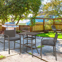 Outdoor Wicker Bar Set with Sturdy Construction and Comfortable Stools by Latitude Run