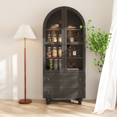 70.9" Tall Arched Glass Display Storage Bookcase With Shelves And Drawers by Charlton Home