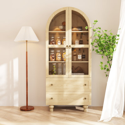 70.9" Tall Arched Glass Display Storage Bookcase With Shelves And Drawers by Charlton Home