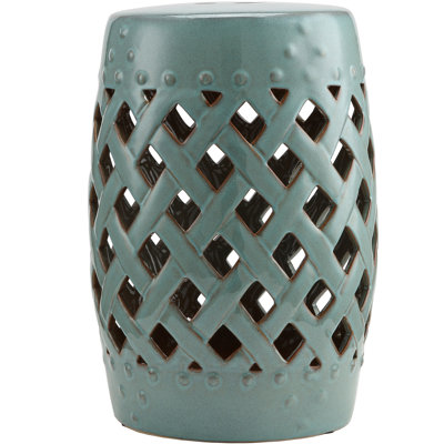 Outsunny 13" X 18" Ceramic Garden Stool With Woven Lattice Design & Glazed Strong Materials Decorative End Table