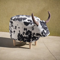 Black And White Cow-Shaped Ottoman, Modern Velvet Upholstered Ottoman, Modern Accent Stool Home Decor, Suitable For Living Room, Bedroom, Porch, Garde by Gracie Oaks