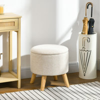 HOMCOM Storage Ottoman, Round Stool Chair With Cushioned Top by George Oliver