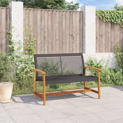 vidaXL Garden Bench Poly Rattan, Solid Acacia Wood, Metal by VidaXL
