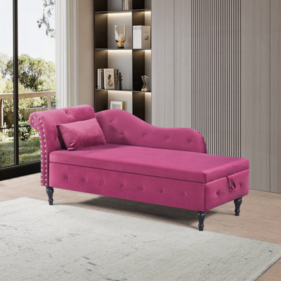 Velvet Chaise Lounge with Storage Upholstered Tufted Storage Bench by House of Hampton