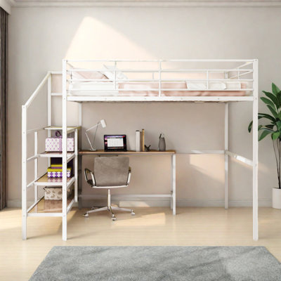 Full-Size Metal Loft Bed With Built-In Desk And Storage Stairs by Mason & Marbles