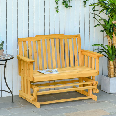 2-Person Patio Swing Glider Bench With Quick Drying Design And Wide Armrest, Wood Rocking Chair Loveseat For Backyard Garden Porch(Rocking Chair) by George Oliver