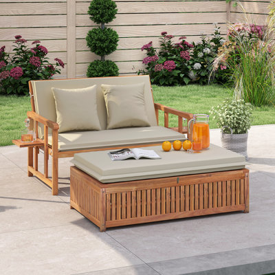 Outdoor Wooden Daybed With 4-level Backrest & Removable Cushions For Poolside by Lark Manor