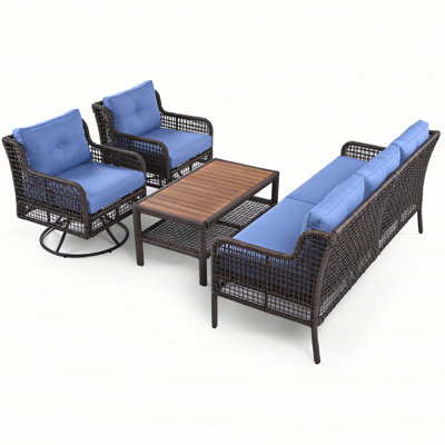 4 Pieces Patio Furniture Set with Swivel Chairs, Outdoor Wicker Sofas for 5-person, Sectional Rattan Outdoor Conversation Set for Poolside Backyard De by Red Barrel Studio