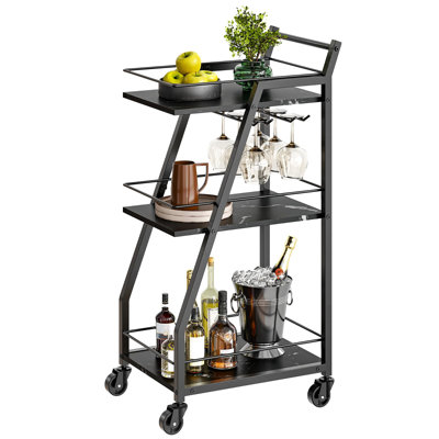 3-Tier Bar Cart Home Bar Serving Cart with Glass Holder by Brayden Studio