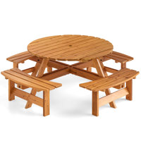 8-person Round Picnic Table Set With 4 Built-in Benches 2" Umbrella Hole by Arlmont & Co.
