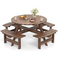 8-person Round Picnic Table Set With 4 Built-in Benches 2" Umbrella Hole by Arlmont & Co.