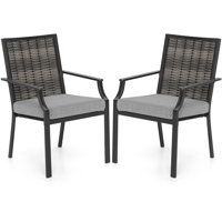 Patio Wicker Chairs Set Of 2 Stackable Armchairs With Removable Cushions