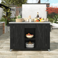 Outdoor Kitchen Island Fir Wood Kitchen Island with Stainless Steel Top, Ample Storage Space, Towel and Spice Racks and a Bottle Opener for Outdoor