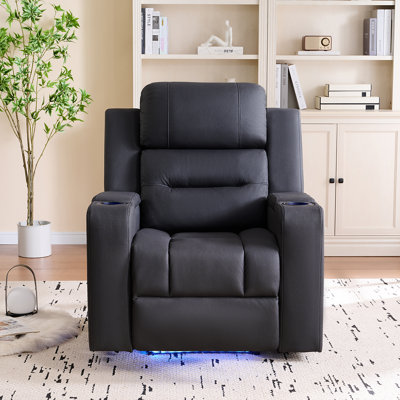 Hjalti Power Recliner Chair Technical Fabric Home Massage and Heating Recliner with LED light and Refrigerated Cups Holder by Ivy Bronx