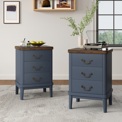 3-Drawer Nightstand Side Table (Set of 2) Quick 5-Minute Assembly by Lark Manor