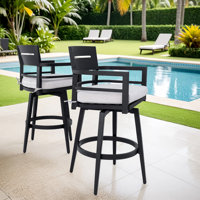 Modern Outdoor Swivel Bar Stools 2-Pack – 360° Rotating Ember Black Aluminum Chairs with Sunbrella Cushions & Weather-Resistant Design by Red Barrel Studio
