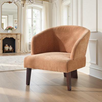 Upholstered Lounge Chair Accent Chair with Curved Back and Wooden Legs by George Oliver