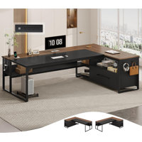 71" L-Shaped Executive Desk, Large Office Desk With Widen File Drawers and Power Outlets by 17 Stories