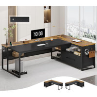 71" L-Shaped Executive Desk, Large Office Desk With Widen File Drawers and Power Outlets by 17 Stories