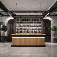 Vintage Bar Counter with Upper and Lower Surfaces, Wine Storage, Hanging Glass Hooks, Shelves & Cabinet – No Assembly Required by Wrought Studio