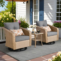 3 - Piece Patio Wicker Swivel Chair Set with Cushions and Side Table by Winston Porter