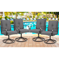 Outdoor Swivel Patio Dining Chairs, Heavy Duty Metal Swivel Chairs Set Of 4 With Cushion by Red Barrel Studio