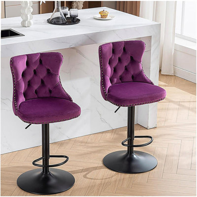 Purple Adjustable Height Swivel Metal Pedestal Bar Stools with Footrest by Rosdorf Park